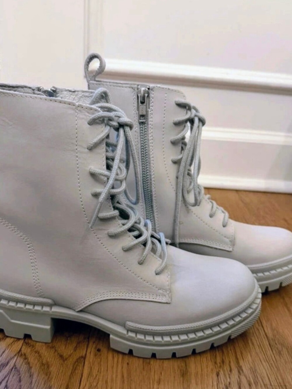 Steve Madden Light Gray Lace-Up Combat Boots